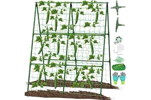 LIFEISLUCK Cucumber Trellis for Raised Beds, 31 X 47 Inch Adjustable Size A-Frame Garden Trellis for Climbing Plant Outdoors with Climbing Net and Plant Support Clip for Vegetable Grape Tomato Garden Supplies