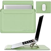 AboveTEK Laptop Sleeve Case for 13-14 inch MacBook Air/Pro, Slim Laptop Case with Stand, Ergonomic Wrist Rest & Mouse Pad, Waterproof Anti-Scratch Leather Bag for 13-14 Surface HP (Sage Green)