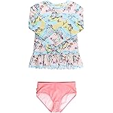 RuffleButts Girls Scalloped Long Sleeve - 2-Piece Rash Guard Swim UPF 50+ | Nylon Blend, UPF 50+ Sun Protection, Premium Quality, Stretch, Long Sleeve Top, Hand Wash