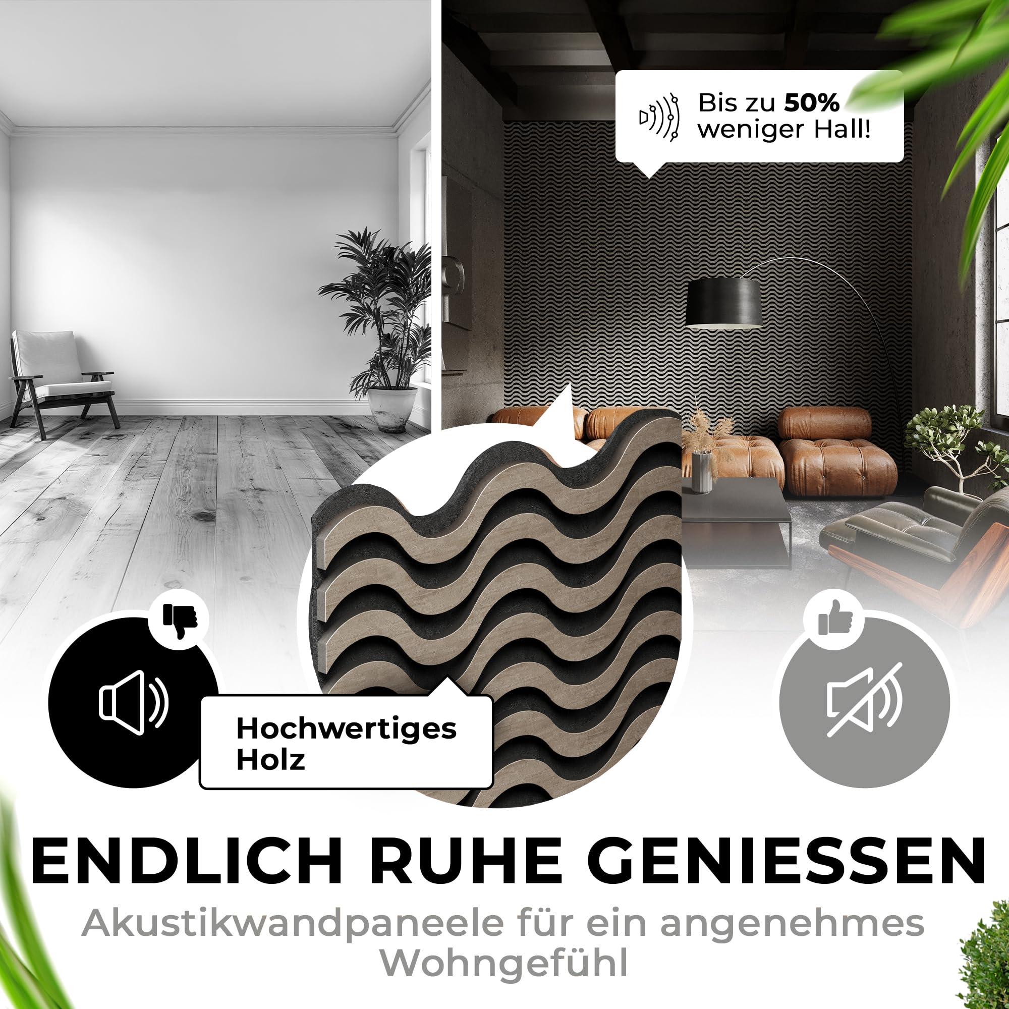 Good Materialzz® ,Wandpaneele, Akustikpaneele,115x60x5 cm (2er set), 3d Wandpaneele Selbstklebend, Wandverkleidung Innen, Paneele Wand, Akustikpaneele Selbstklebend, Schallschutzplatten, Eiche 2