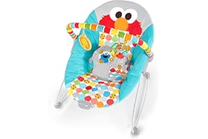 Bright Starts Sesame Street Baby Bouncer Soothing Vibrations Infant Seat - I Spot Elmo! with Cookie Monster and Big Bird - Removable-Toy Bar, 0-6 Months Up to 20 lbs