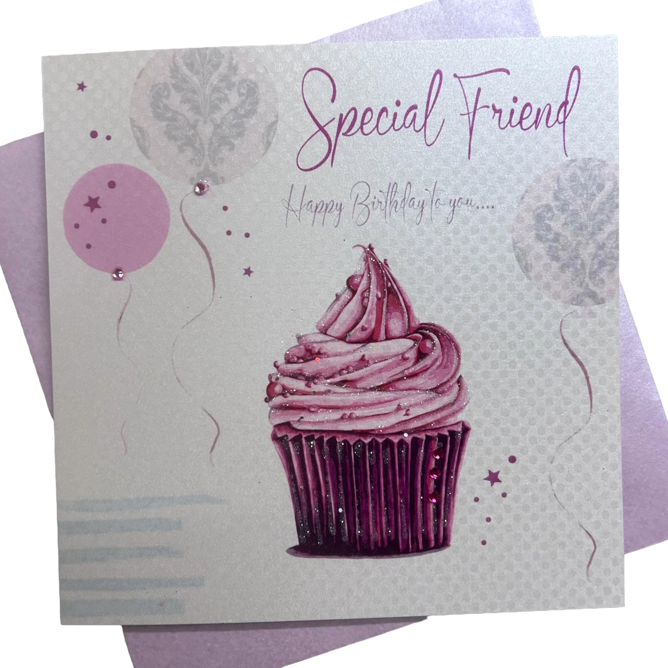 WHITE COTTON CARDS Cupcake Special Friend Happy Handmade Birthday Card, White, WB202,16cm x 16cm