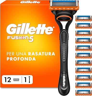 Fusion 5 Rasoio Barba Manuale, 12 Lamette di Ricambio, Multicolore