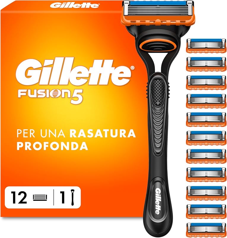 Fusion 5 Rasoio Barba Manuale, 12 Lamette di Ricambio, Multicolore