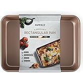 HAPPIELS Nonstick Non Toxic 9x13 in Baking Pan for oven | Cake Mold 9 x 13 Non Stick Nontoxic | Carbon Steel Gold Brownies Pans 13x9 inches | Rectangle Brownie Tray 9 by 13 inch | Baking Ware