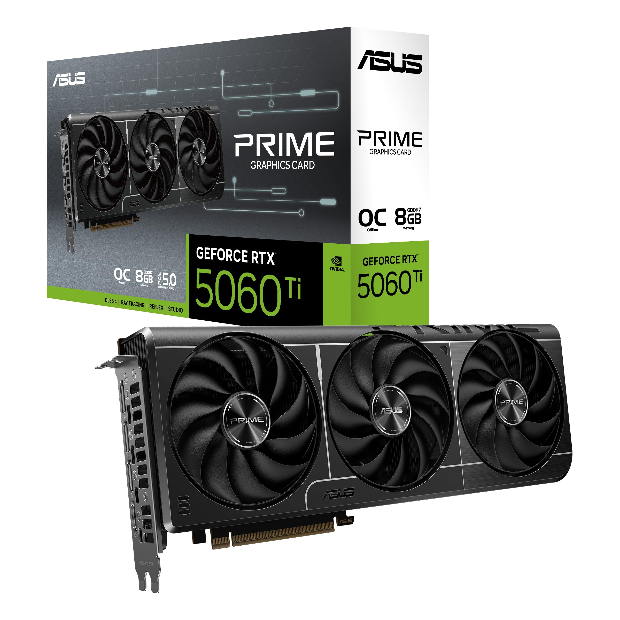 The SFF-Ready ASUS Prime GeForce RTX™ 5060 Ti 8GB GDDR7 OC Edition Graphics Card (PCIe® 5.0, 8GB GDDR7, HDMI®/DP 2.1, 2.5-Slot, Axial-tech Fans, Dual BIOS) Image