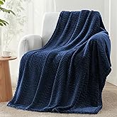 Exclusivo Mezcla Fleece Throw Blanket for Couch, Cozy Lightweight Blankets for All Season, Decorative Giftable Fuzzy Plush Wave Textured Throws for Women, Men, Navy Blue, 50x70 Inches