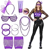 Vermeyen 80s Outfits for Women Set Costume Accessories with Body Glitter Glasses Headband Earring Gloves Necklace Bracelet