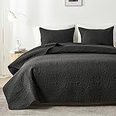 akkialla Queen Quilt Bedding Set,Black Ultrasonic Full/Queen Quilt Set,Lightweight Soft Bedspread Coverlet,Modern Style Coin Pattern Bed Cover for All Seasons,3 Piece(1 Quilt,2 Pillow Shams)