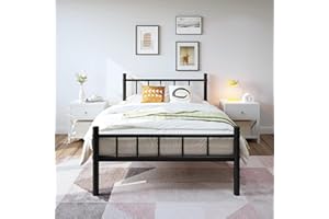 zizin Twin Size Metal Bed Frame with Headboard & Footboard 14 Inch Metal Platform Mattress Foundation Support with Steel Slat, Under Bed Storage, No Box Spring Needed