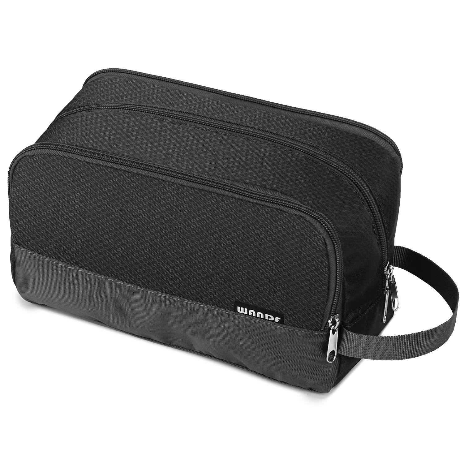 WANDF Toiletry Bag Water-Resistant Nylon Travel Wash Bag Lightweight Dopp Kit for Men and Women (A-Black)