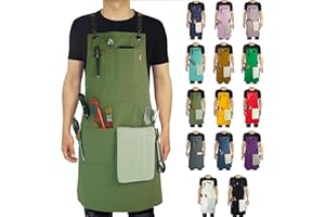 Stenffy Work Apron,Cotton Canvas,Multiple Pockets,Adjustable Cross Back Weight Apron,BBQ,Cafe,Kitchen,Painting,Carpenter,Artist Apron,Aprons for Men,Women,Sizes M to XXL Olive