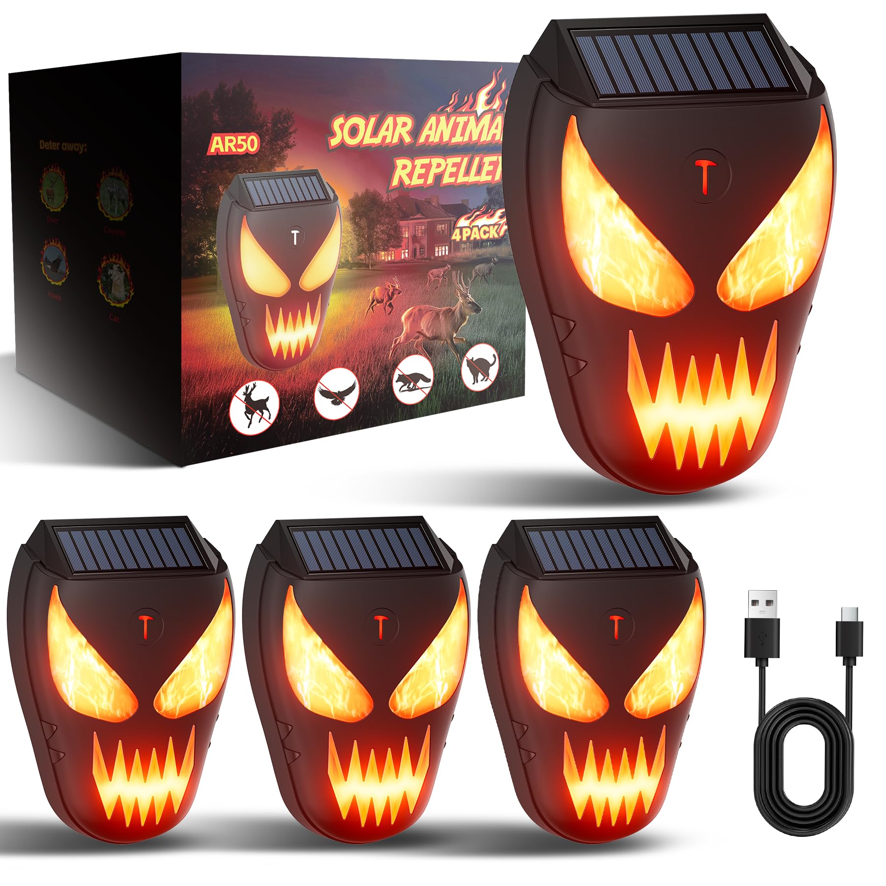 Photo 1 of 4 Pack Solar Powered Coyote Deterrent with Amber Dynamic Flashing Lights, Effective Coyote, Raccoon, Skunk, Deer & Hawk Deterrent, Waterproof Predator Light for Yards, Gardens & Chicken Coop