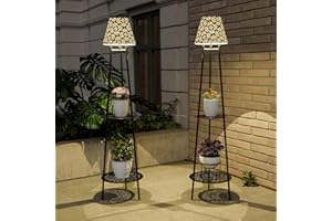 OTDAIR Solar Floor Lights Outdoor with 2 Plant Stands, 2 Pack Solar Lights Plant Stand, 45’’ Metal Solar Floor Lamps,Waterproof Solar Lantern Lights for Patio Backyard Garden Deck Porch Decor