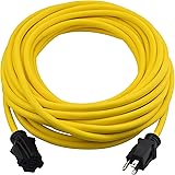 Clear Power 50 ft Heavy Duty Outdoor Extension Cord 12/3 SJTW, Water & Weather Resistant, Flame Retardant, Yellow, 3 Prong Gr