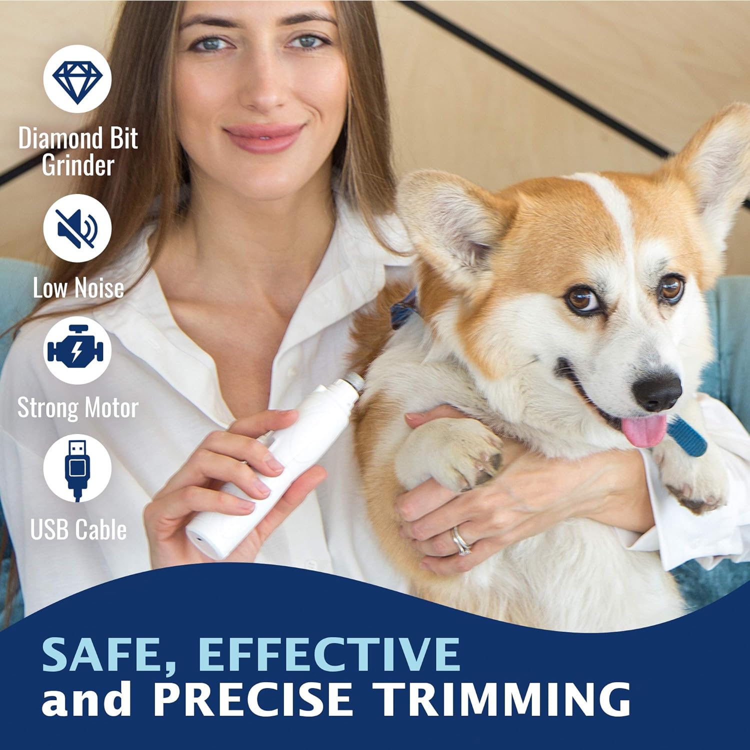 REXIPETS Dog Nail Grinder Clipper - Professional LED Rechargeable Electric Pet Nail Trimmer - Painless Paws Grooming & Smoothing - Quiet 2-Speed Motor - 3 Size Ports For Small Medium Large Dogs & Cats