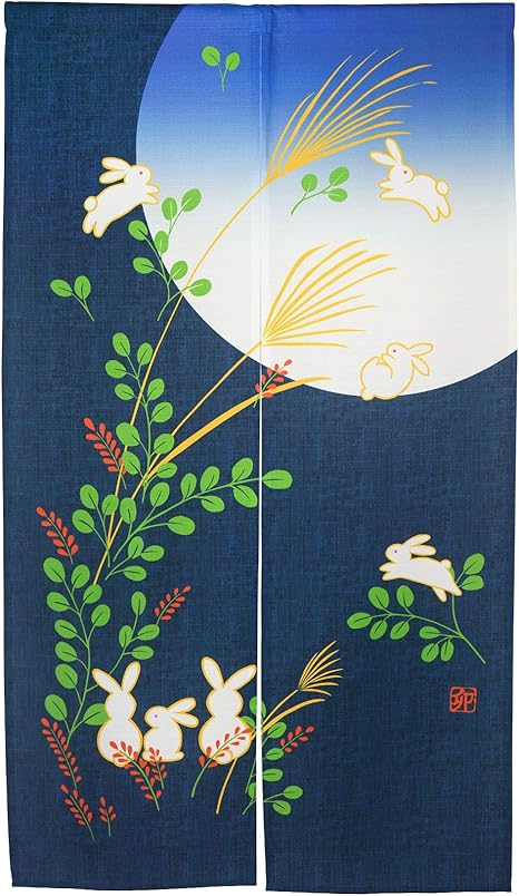 ligicky cortina japonesa noren para puerta con conejos bajo luna llena 33 0 x 59 1 in