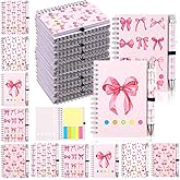 Liliful 20 Pcs Pink Bow Party Favors Bow Spiral Notebook Journal with Sticky Notes Pink Ballpoint Pens Bulk Teacher Gift for graduation Gifts
