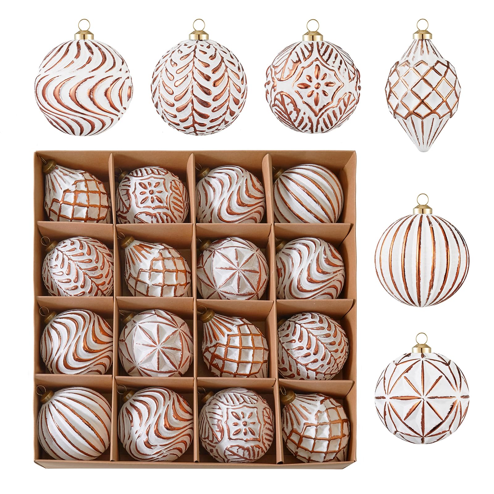 Photo 1 of 16Pcs Vintage Rustic Christmas Ball Ornaments - Large Shatterproof Neutral Christmas Ornaments Set Farmhouse Christmas Decor for Xmas Tree Home Party Holiday (Bronze)