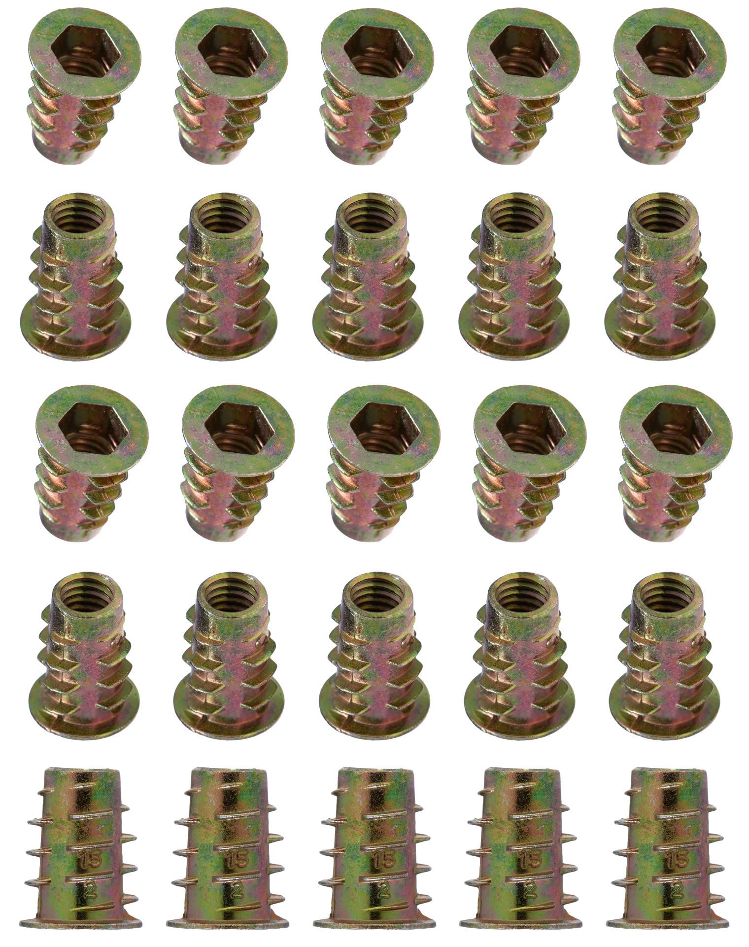 YoiYee M6 x 15mm Wood Insert Hex Socket Nuts - Threaded Flanged Hex Socket Nut Insert for Wood Furniture, DIY Projects - 25 Pack — image 1