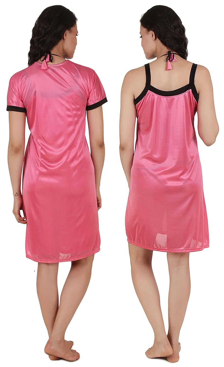 fasense women's satin nightwear (pink, large) - set of 4