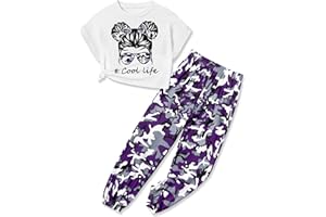 CRISONE Girls 2 Piece Outfits Kids Clothes Cute Cool Girl Crop Tops + Camouflage Pants Summer Clothing Sets