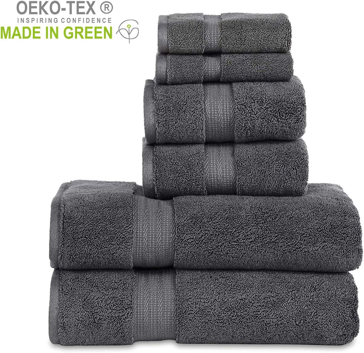 804 GSM 6 Piece Towels Set, 100% Cotton, Premium Hotel & Spa Quality, Highly Absorbent, 2 Bath Towels 27” x 54”, 2 Hand Towel 16” x 28” and 2 Wash Cloth 12” x 12”. Charcoal Color: Kitchen & Dining