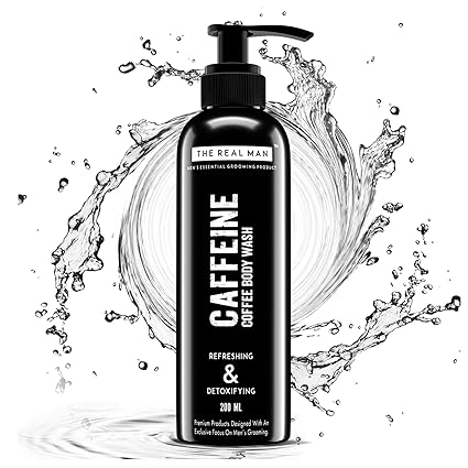 THE REAL MAN Caffeine Coffee Refreshing & Detoxifying Body Wash 200ml. With Extract of Aloe Vera & Natural Brown Coffee. 100% Organic. (PACK OF 1)