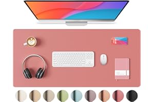 ROSLIM Leather Desk Pad Protector, Long Mouse Pads, Non-slip Computer Mat for Desk, PU Leather Desk Mat for Home & office, Waterproof Laptop Desk Blotter for Keyboard and Mouse, Sunkist Coral (13.7''X23.6'')