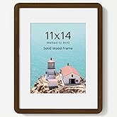 Acovy 11x14 Picture Frame, Solid Walnut Wood Photo Frame with Mat for 8x10, Wall & Tabletop Frames with Tempered Glass and Hanging Hardware, 1 Pack