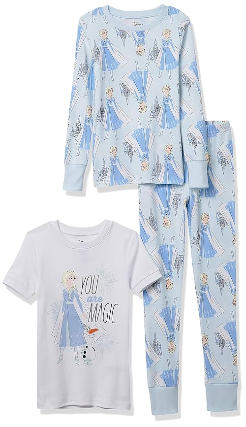 Amazon Brand - Spotted Zebra Girls' Disney Star Wars Marvel Frozen Princess Snug-Fit Cotton Pajamas Sleepwear Sets, 3-Piece Frozen Magic, 4T