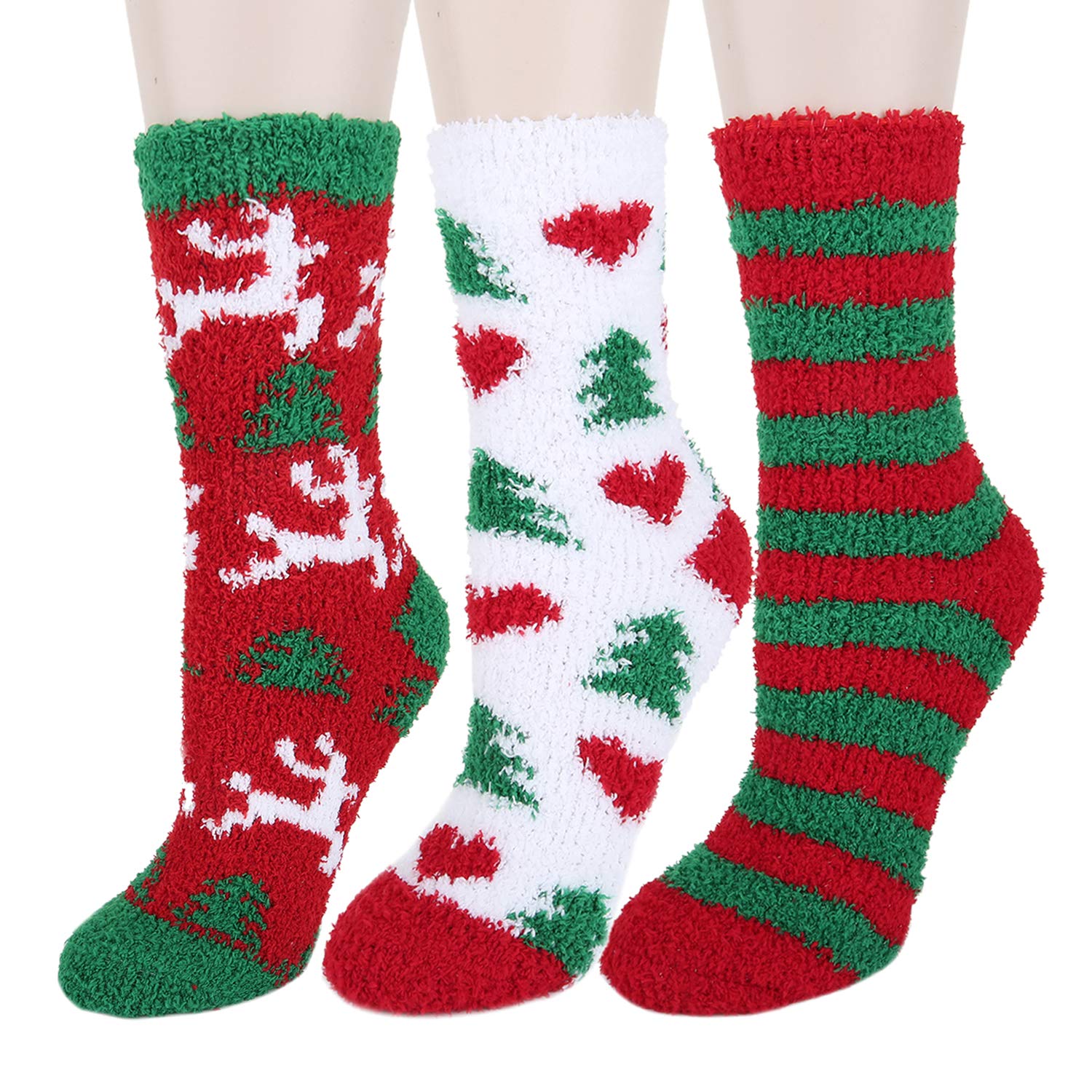 Happypop Slipper Socks Stripe Dot Fuzzy Crew Winter Warm Socks Thermal Socks Christmas Gift For Women