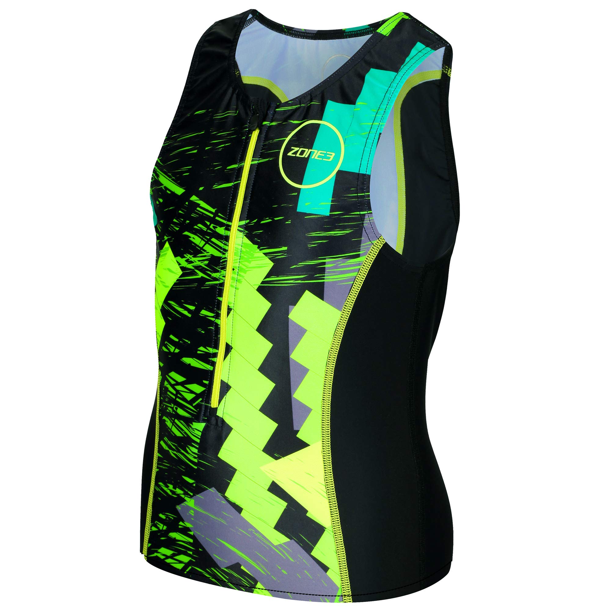 ZONE3 Unisex-Youth Kids Adventure Tri Top, Digital Print-Black/Green/Yellow, S