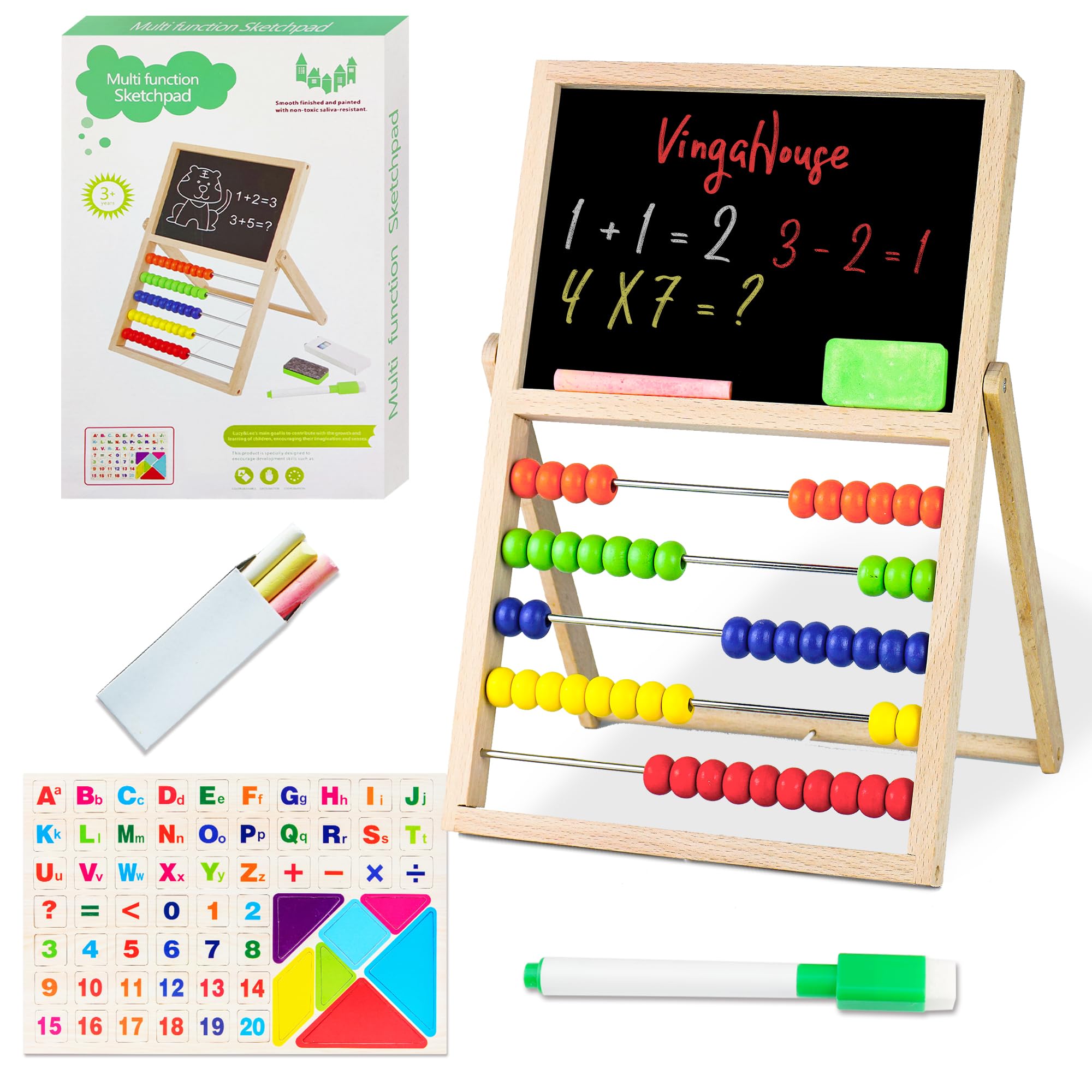 VingaHouse Wooden abacus for kids, toddler counting montessori toys, abacus + Magnetic Drawing Board, Multifunctional Learning Toy, suitable as learning toy gifts for children