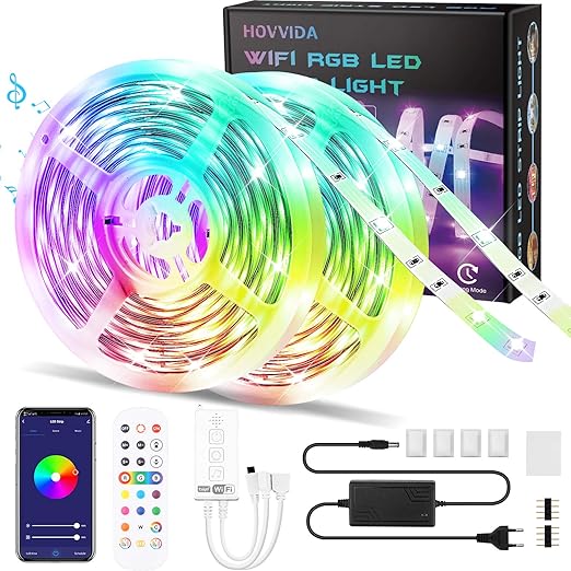 wifi tiras led 20m rgb musica compatible con alexa y google home hovvida luces de tiras led 5050 12v para habitacion controladas por app ir control