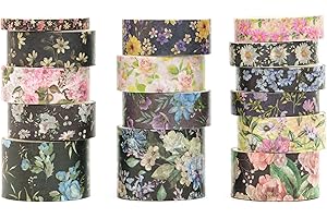 Songdao Lot de 15 rouleaux de ruban adhésif Washi floral pour loisirs créatifs, enfants, scrapbooking, bricolage, emballage c