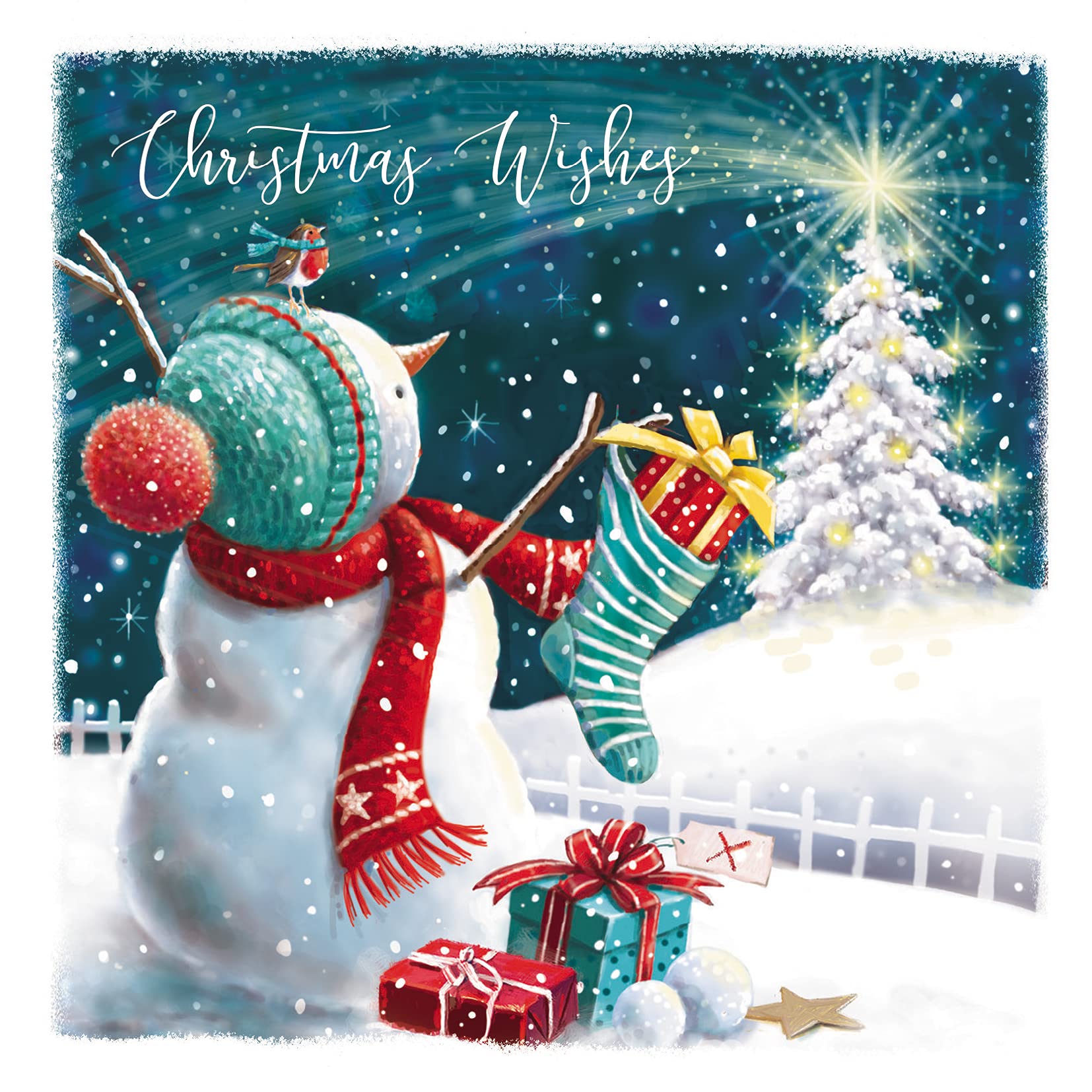 Ling Design Pack of 6 Charity Christmas Cards - Premium Christmas Greeting Cards with Envelopes - Festive Snowman, Stocking & Tree - Supporting UK Charities
