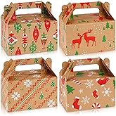 Fuyoooo 36 Pcs Christmas Gift Treat Boxes Xmas Kraft Boxes Holiday Cookies Goodie Candy Box with Handles Red Green Paper Container for Xmas Birthday Party Supplies
