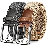 KEMISANT Men's Golf Belt 2 Pack-Braided Woven Stretch Belt for Gift Men Casual Jeans Sports Work 1 3/8"