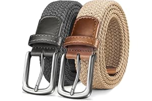 KEMISANT Men's Golf Belt 2 Pack-Braided Woven Stretch Belt for Gift Men Casual Jeans Sports Work 1 3/8"