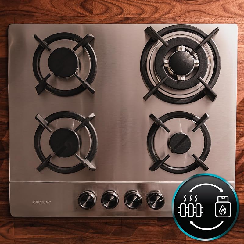 Gaskochfeld Bolero Squad GN 4200S Inox, 4 Brenner, 8 kW Leistung, Edelstahl, WOK Triplekorona, Gusseisen Einzelgitter, Elektronische Zündung, Sicherheitsventil und GLP-Umrüstungszubehör