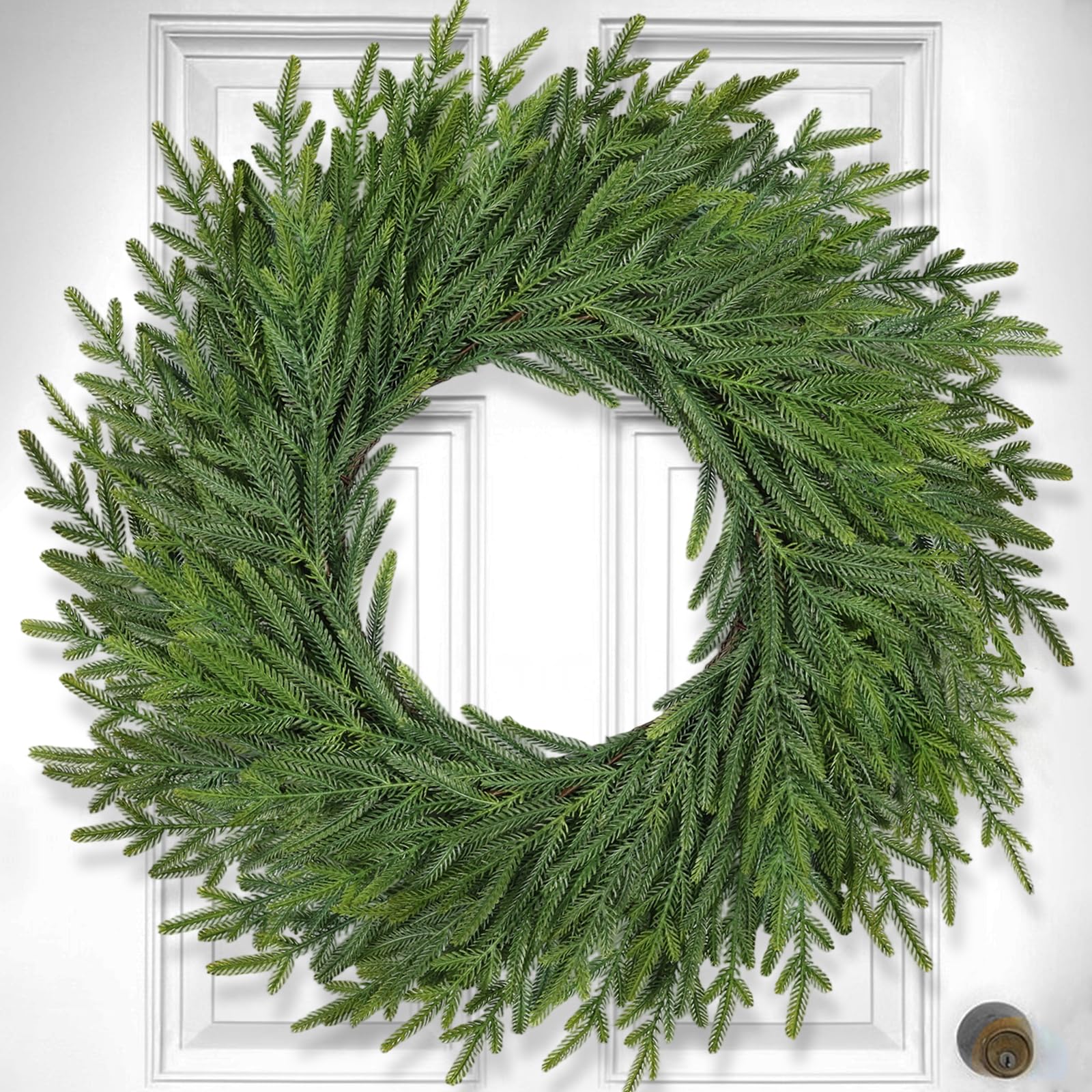 Photo 1 of 26 Inch Christmas Wreaths for Front Door Real Touch Large Xmas Winter Pine Cedar Wreaths for Windows Outdoor Indoor Christmas Holiday Home Yard Farmhouse Wall Front Door Porch Hanging Decor Clearance
