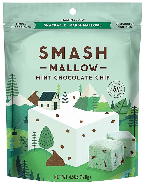 Mint Chocolate Chip by SMASHMALLOW | Snackable Marshmallows | Non-GMO | Organic Cane Sugar | 80 calories