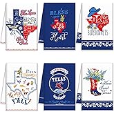 FuWeave 6 Pieces Texas Bluebonnets Kitchen Towels Texas Souvenirs Gifts Sweet Themed Hand Towels Decorative White Blue and Red Print Tea Dish Cloth Decor for Home Dish and Hand Drying, 6 Styles