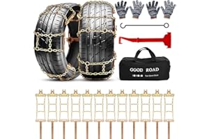 Datanly 12 Pack Adjustable Snow Tire Chains for Tire Width 235-315mm Suv Truck Pickup, Quick Setup Easy Installation, Thickened Car Non Skid Car Chains