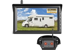 AUTO-VOX Wireless RV Backup Camera Plug and Play: Pre-Wired for RV, 7" HD 1080P Monitor with IR Night Vision, Stable Signal &