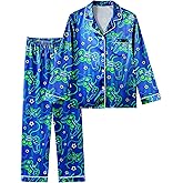 Boys Pajamas Big Boys Silky Pajamas Gamer Satin Long Sleeve and Pants Button Down 2 Piece Pjs Sleepwear Set Size 8-14
