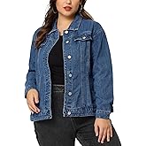 uxcell Women's Plus Size Jean Jacket Stitching Button Front Washed Western Outfit Denim Jacket