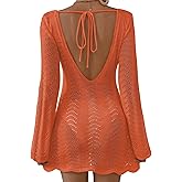 Falechay Womens Swimsuit Cover Up Long Sleeve Crochet Bathing Suit Mesh Backless Cover Ups Summer Beach Vacation Outfits 2026