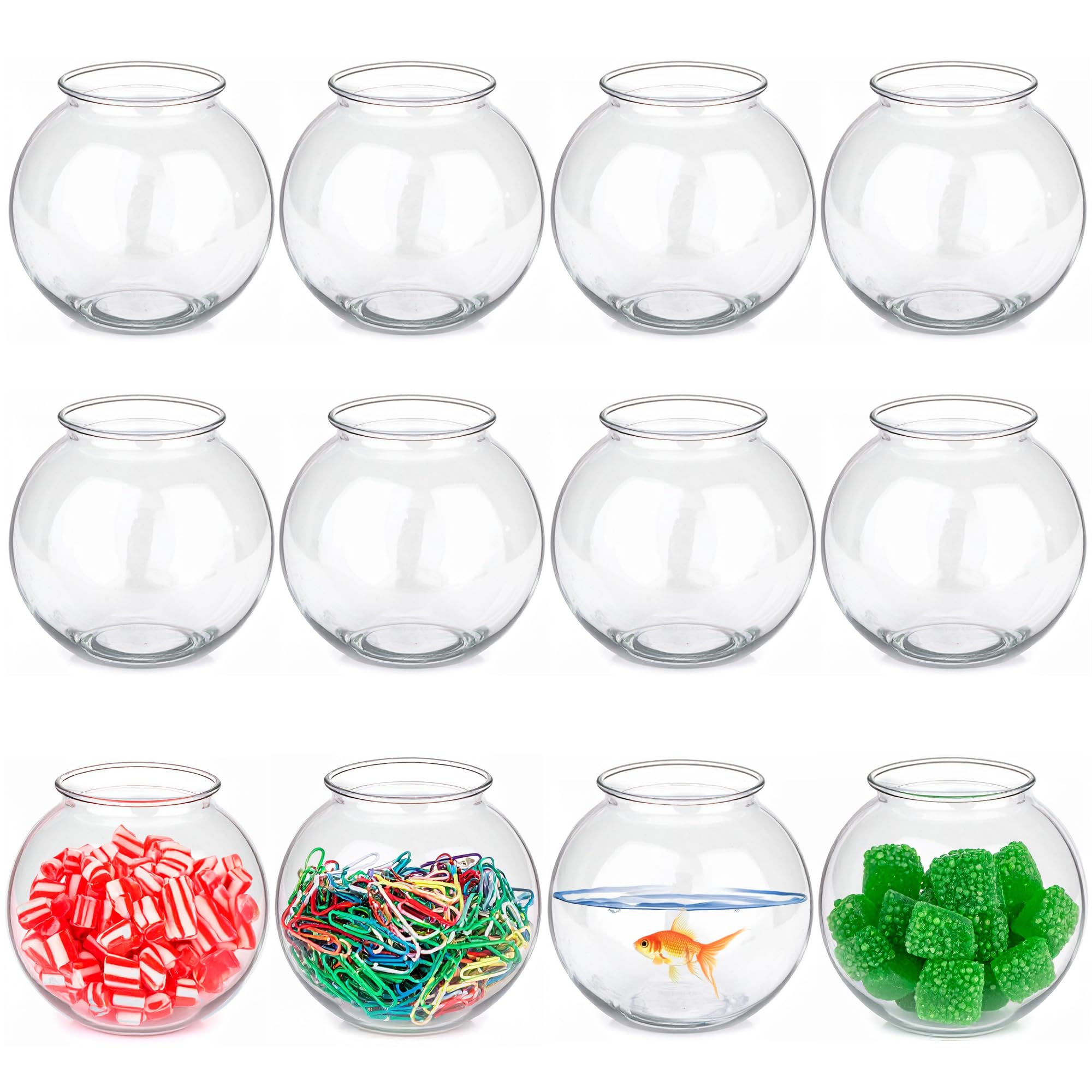 JoyServe 16 Oz Plastic Fish Bowl (48 Pack) 4 Inch Heavy Duty Plastic Ivy Bowls, for Candy, Carnival Games, Prizes, Centerpieces and Party Decoration Supplies, BPA-Free Image